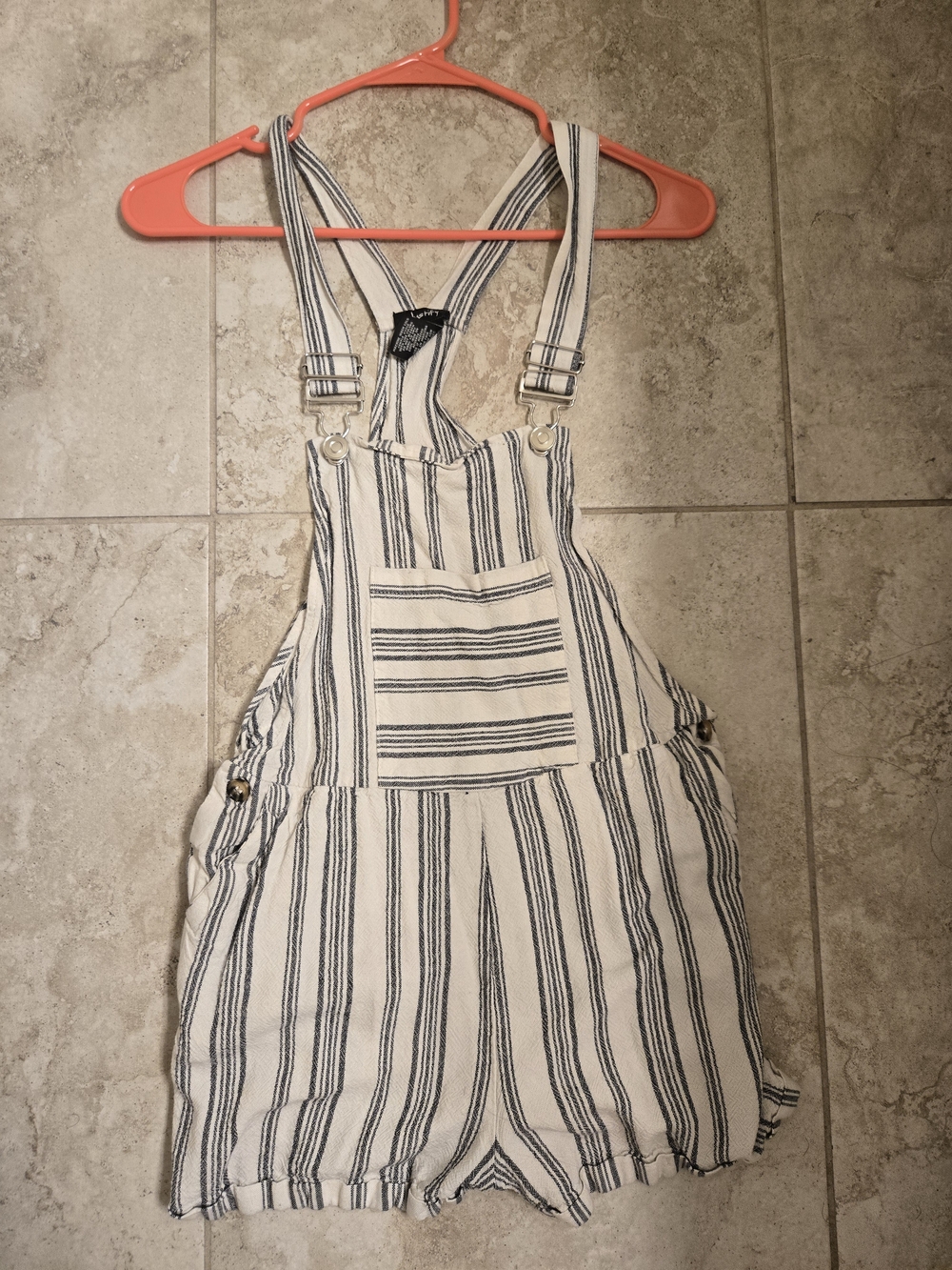 Striped Short Overalls Romper - Blue & White